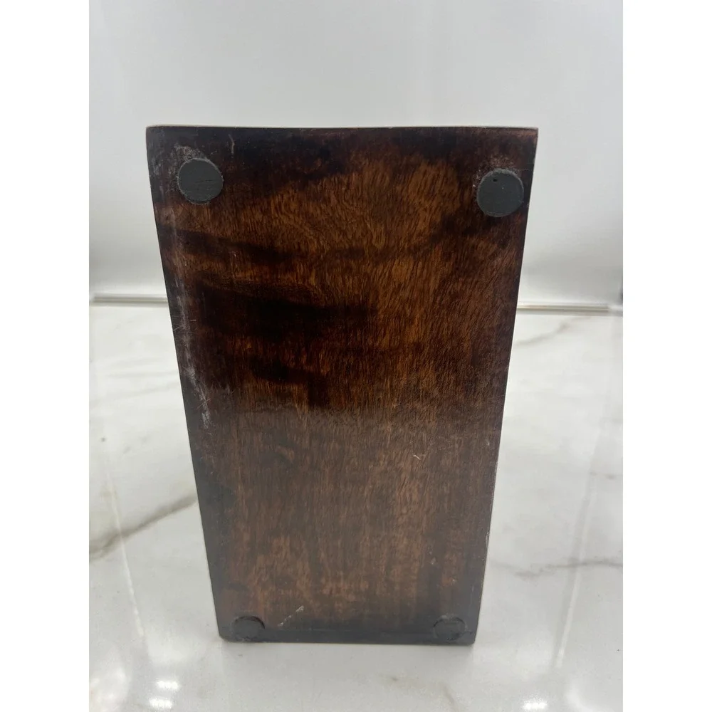 World Market Carved Mango Wood Magazine Holder Dark Brown Floral Office Storage